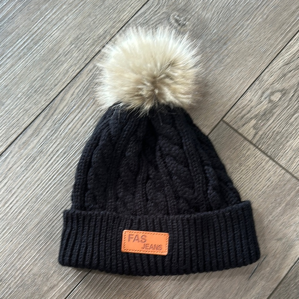 Black Knit Pom-Pom Beanie Baby/Toddler